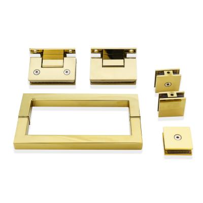 China Modern Design Glass Hinge 90 degree Stainless Steel Shower Kit with Gold Hardware Fittings for sale