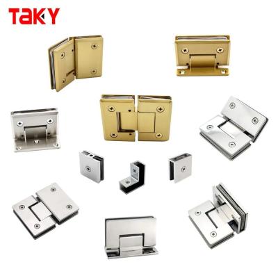 China Secure Door Closure 8-12MM Glass Brushed Gold Shower Frameless Glass Door Pivot Hinge for sale