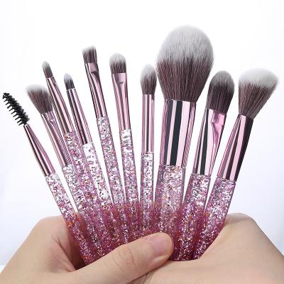 China 10pcs Professional Custom Cosmetic Makeup Brushes Set Powder Brush Tool Logo Purple Handle Transparent Glitter Smudge Brush for sale