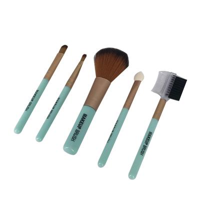 China Angular Blush Custom Blue Luxury Travel Logo Private Label 5PCS Synthetic Makeup Brushes for sale