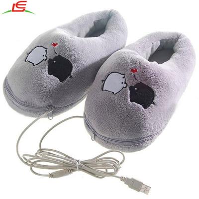 China Usb Plush USB Laptop PC Heating Electric Slippers Heated Shoes Foot Warmer Pig Gray The New for sale