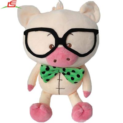 China White stuffed plush toy pig with glasses and bow tie for sale