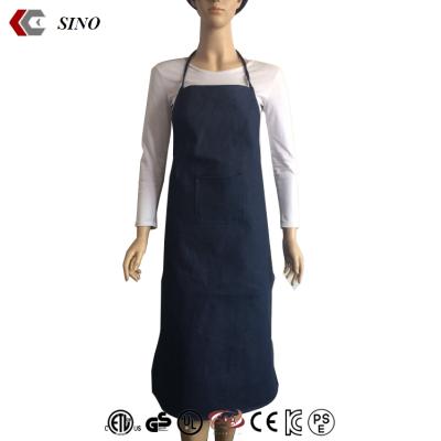 China Denim Lattice Cowboy Apron Casual Blue Canvas Waist Cross Back Long Apron For Work Bartender Apron Wholesale Custom Logo for sale