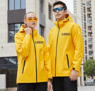 China Custom Logo Winter Breathable Waterproof Plus Fleece Zip Up Hooded Outdoor Jackets Work Clothes Anorak Jacket For Women And Men for sale