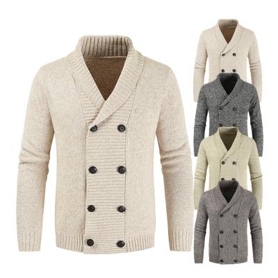 China Casual Anti-Wrinkle Winter Cotton Plain Knit Double Lapel Neck Mens Button Cardigan Sweaters for sale