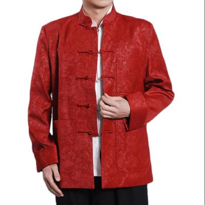 China wholesale Anti-wrinkle silk men's double-sided coats spring, autumn and winter stage performance long sleeved tops Chinese Tang for sale