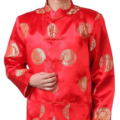 China Chinese Wedding Brocade Anti-wrinkle Long Bridegroom Dress Men's Autumn Sleeved Dress Young Tang Dress Top for sale