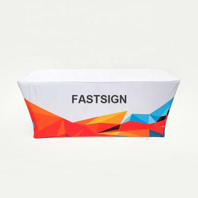 China FASTSIGN 4ft 6ft Table Cover Dye Sublimation Fitted Spandex Washable Custom 8ft Printed Tablecloth for sale