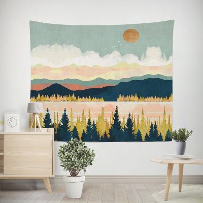 China Custom Minimalist Home Decor 130*150CM Polyester Logo Landscape Wall Tapestry for sale