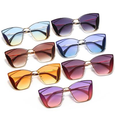 China Fashion Sunglasses 2022 High Quality Designer Fashion Colorful Gradient Square Metal Sunglasses Cat Eye Sunglasses Female Brand for sale