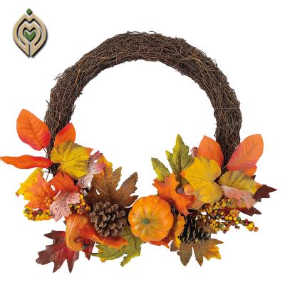 China Environmental friendly handmade knit; weave wreath pine cone pumpkin maple leaf berry small for sale