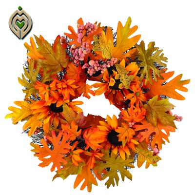 China Environmental friendly autumn style yellow maple leaves handmade can be hung small berry sunflower for sale