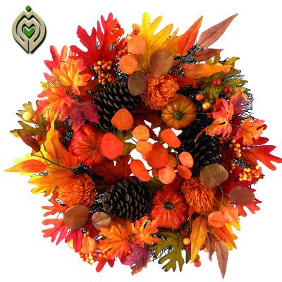 China Artificial Flower Wreath Autumn Style Maple Leaf Pine Cone Handmade Pumpkin for sale