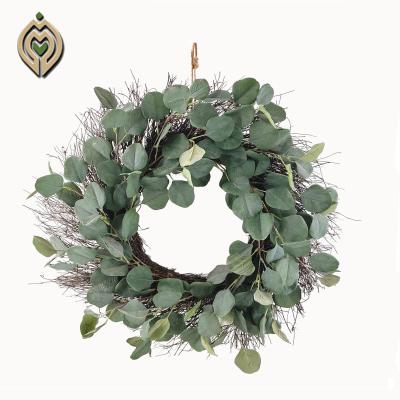 China Environmental friendly high quality hanging light green leaf wall decoration round garland simulation for sale