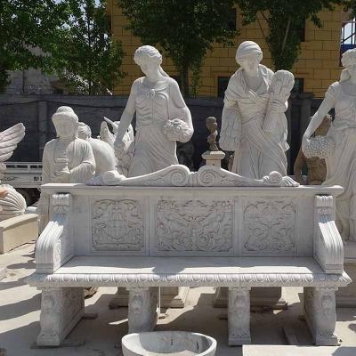 China Traditional Customized Marble Benches Wholesale Antique Marble Stone Garden Benches for sale