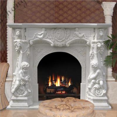 China Customized Traditional 3D Home STONE Cheap Indoor Mantel Fireplace Interior Decorative Marble Surround for sale