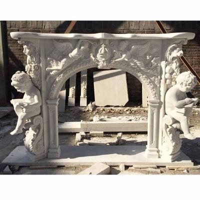 China Customized traditional and artificial style traditional and large size marble sculpture in fireplace mantel for home decor for sale