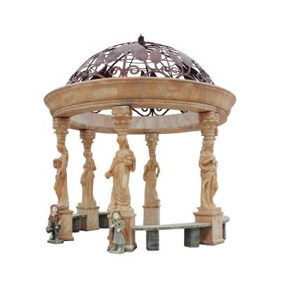 China Customized Modern White Marble Hand-carved Gazebo Pavilion Sculpture For Outdoor Gardening for sale