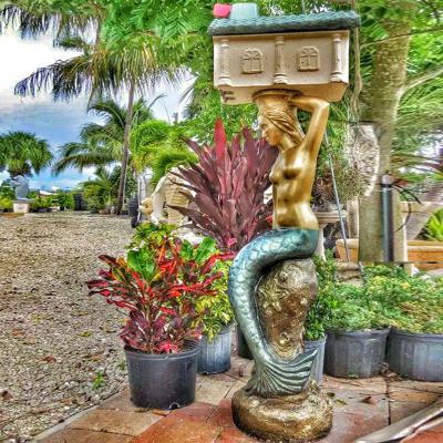 China Factory Price Customized Western Garden Decoration Mermaid Mailbox Casting Bronze Statue for sale