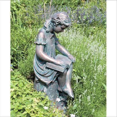 China Leisure Garden Innocence Bronze Children Boy Girl Western Outdoor Reading Book Sculpture for sale