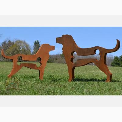 China Custom 304 Abstract Corten Stainless Steel Dog Sculpture China Town Garden Decoration for sale