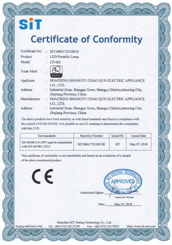 CE - Shaoxing Shangyu Chaoqun Electric Appliance Co., Ltd.