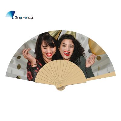 China China Wonderful Party Commemorative Gifts Photo Printed Cloth Wooden Hand Fans for sale