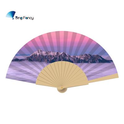 China China Factory Supply Durable Handmade Scenic Spot Printed Wooden Folding Fans for sale