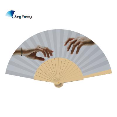 China 2022 China OEM Fashion White Advertising Wooden Crafts Hand Fan As Business Gifts for sale