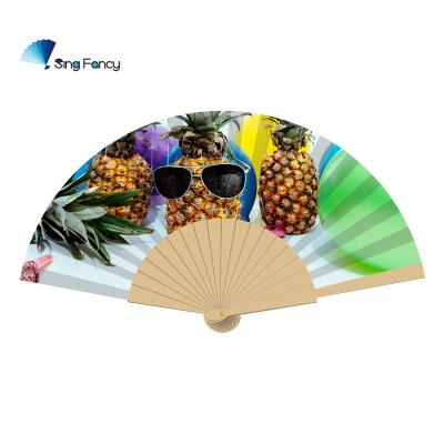 China Funny China Pineapple Restaurant Decor Menu Printed Fabric Wood Fans for sale