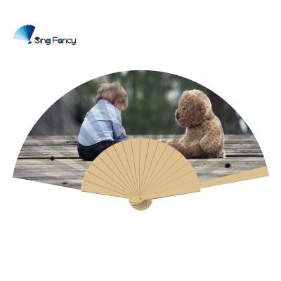 China China Pet Photo Memorial Creative Special Wooden Cloth Folding Fans for sale