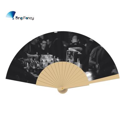 China China Nightclub Party Customized Decoration Cloth Hand Printed Classic Wooden Fan for sale