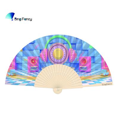 China China Custom Design Printed Simple Foldable Solid Natural Bamboo Frame Paper Hand Fan for sale