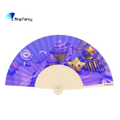 China China Bamboo Handle Portable Side Custom Printed Hand Paper Fan for sale