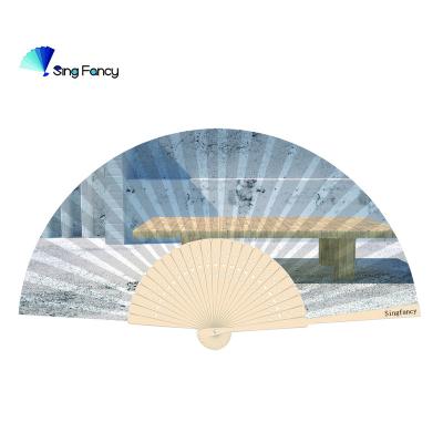 China China Custom Logo Portable Hand Held Bamboo Fan Custom Printed Folding for sale