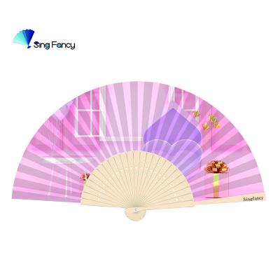 China China Bamboo Handle Portable Side Custom Printed Hand Paper Fan for sale