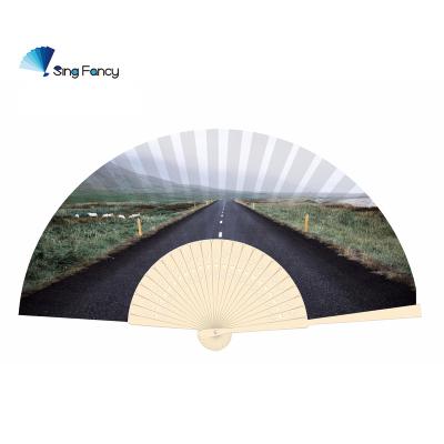 China China 2022 Beautiful Landscape Mini Hand Held Paper Bamboo Fans For Gifts for sale