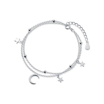 China Bracelets 925 Sterling Silver Vintage Silver Moon and Star Bracelet for Girls for sale