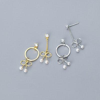 China Best Selling 925 Sterling Silver Bow Tie Earring Circle Pearl Earring for sale