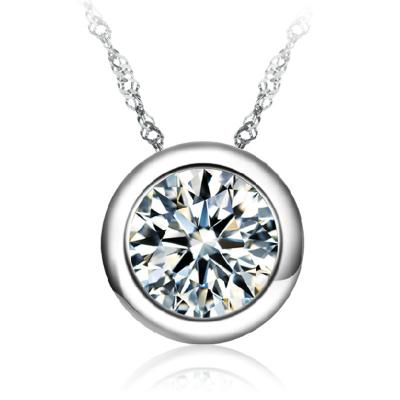 China 925 Sterling Silver Small Round Necklace Zircon 925 Sterling Silver CZ Diamond Bezel Wedding Necklace Pendant Necklace for sale