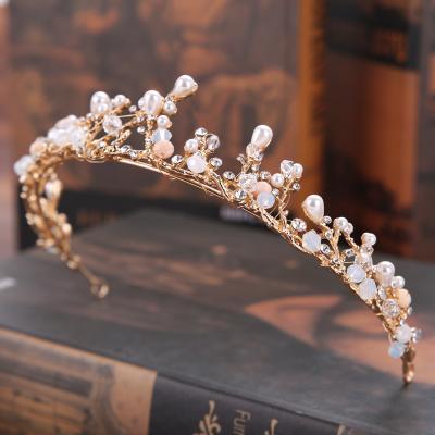 China Bride Hair Accessories Tiara Korean Style Soft Pink Butterfly Leaves Bridal Crown for sale