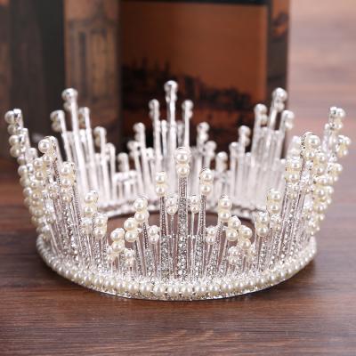 China Group Crystal Icicle Shaped Tiara Crown Rhinestone Pearl Bridal Tiara Bridal Hair Accessories Large for sale