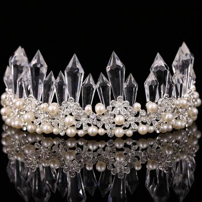 China Beautiful Bridal Hair Accessories Tiara Hair Jewelry Bridal Pageant Crown Pearl Tiara Crowns for sale