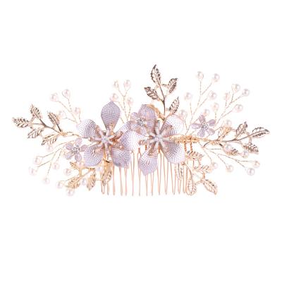 China Handmade Bridal Wedding Headpiece Crystal Flower Hair Comb Alloy/Rhinestone/Crystal/Pearl Hair Comb for sale