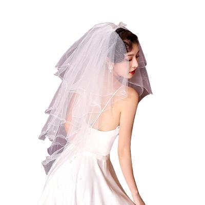 China Wholesale Spandex / Polyester Ribbon White Bow Bridal Wedding Veils for sale