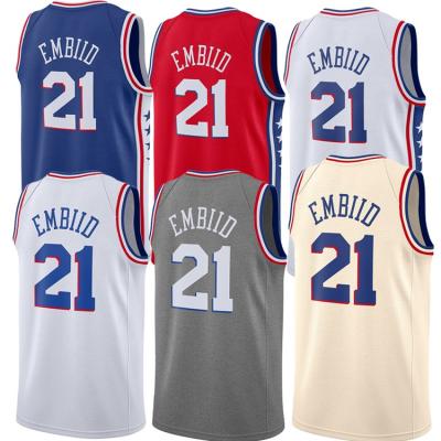 China Customized Antibacterial 2021 Latest Design Basketball Shorts Stitched #21 Joel Embiid Basketball Jersey for sale