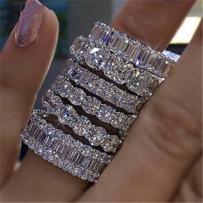 China Trendy Luxury Fashion Stackable Zircon Crystal Customize Women Diamond Ring Eternity Sterling Silver Wedding Crystal Rings for sale