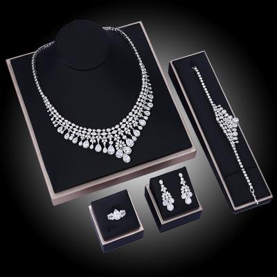 China Popular Luxury Exquisite Colorful Zircon Prom Women's Zircon Necklace Earrings Charm Pageant Jewelry Set for sale