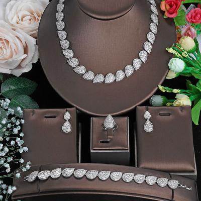 China Exquisite Colorful Zircon Prom Women's Zircon Necklace Earrings Wedding African Bridal Dubai Jewelry Set for sale