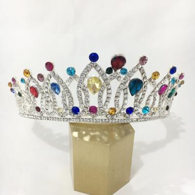 China Colorful Rhinestone Shinning Colorful Crystal Crowns Wedding Hair Jewelry Accessories Bride Tiara Fashion Queen Crown Headpiece for sale